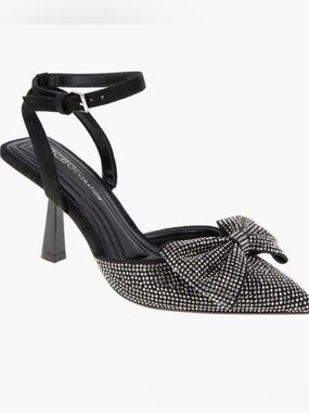 BCBGeneration Idalia Pointed Toe in Black Spar Crystal Bow Ankle-Strap Heels 7